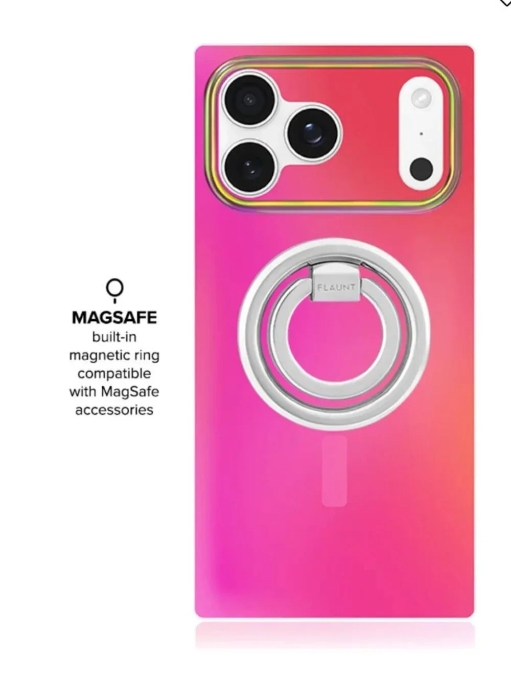 NEW FLAUNT Square iPhone 17 & 18 Pro Max Case - Magsafe Pink Iridescent Satin